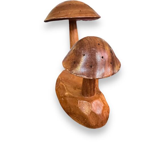 1960's Hand Crafted Leilani Monkey Pod Wood Mushroom Sculpture Appetizer Server - Picture 11 of 11